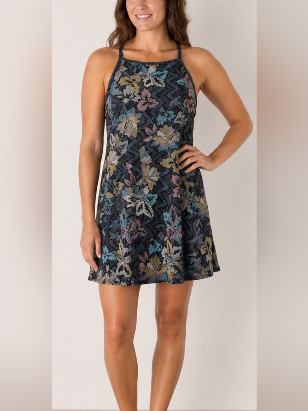 prAna Swim Dress M Floral Strappy Back Built-In Bra